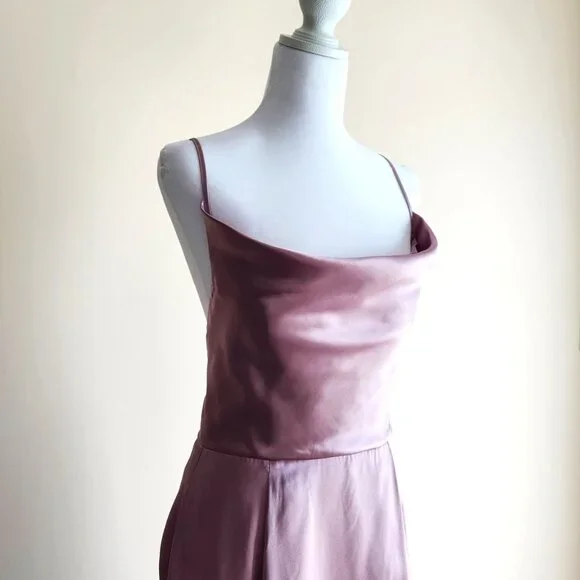 Galina Signature Pink Quartz Satin Long Cowl Neck Dress Size 4 NWT - Picture 2 of 9